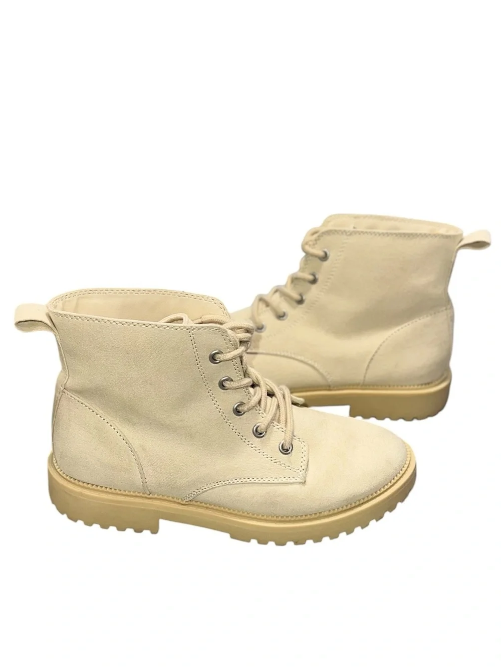 Cat & Jack Quinoa Canvas Combat Boots Kids Size 2 Cream Lace-Up Ankle Boots